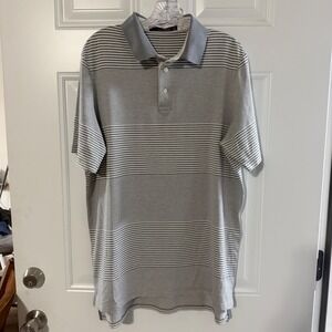 RLX Ralph Lauren Mens Grey White Striped Golf Polo Shirt Large Short Sleeve